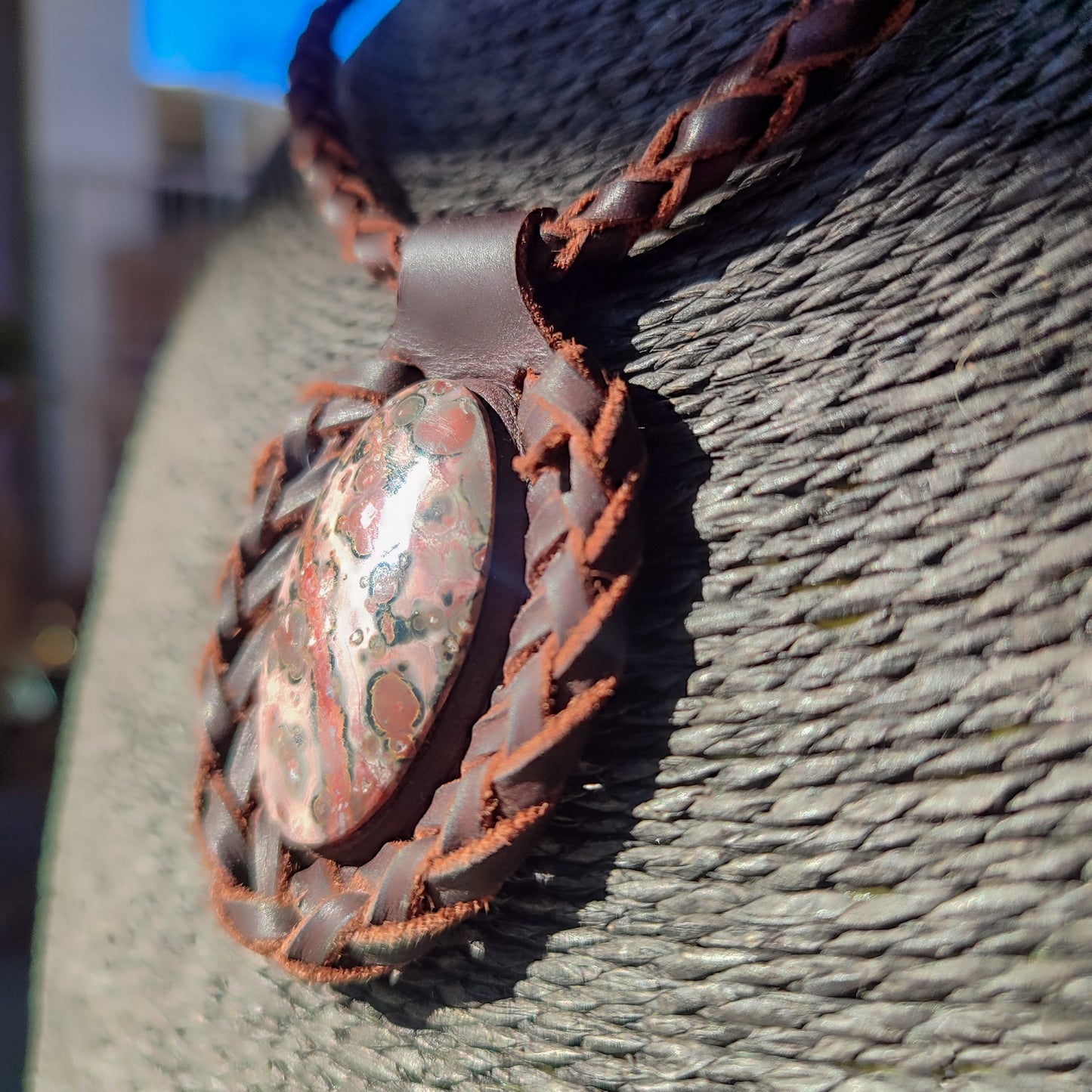 Collar cuero rodonita