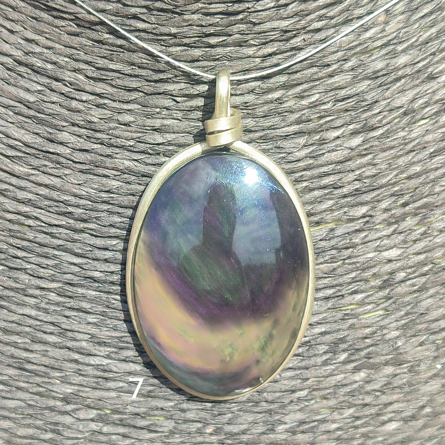 Huichol cloak obsidian pendant, oval, XL