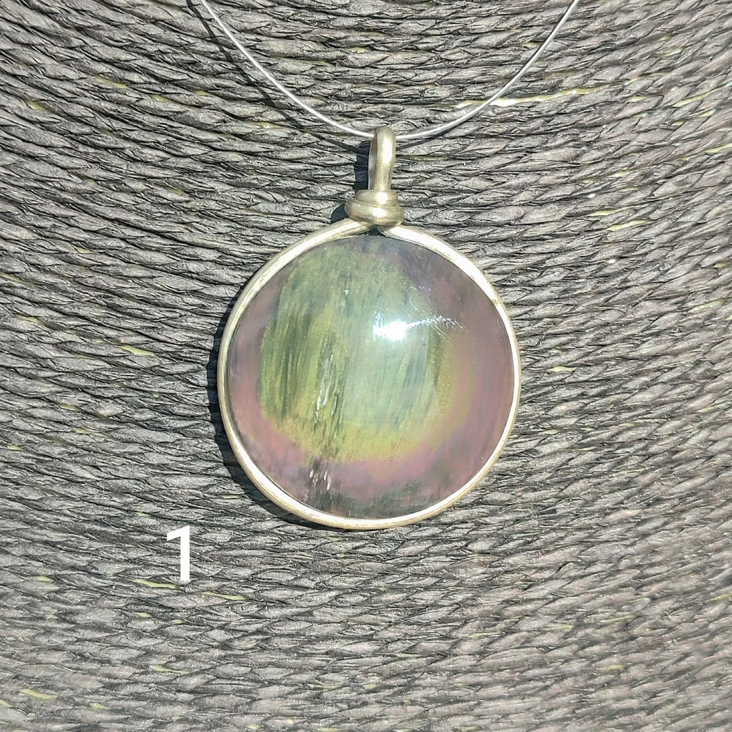 Huichol mantle obsidian pendant round XL