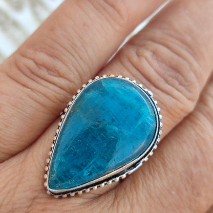 Anillo de Apatita Azul Ajustable | Joyería de la India