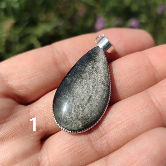 Colgante lágrima de Obsidiana Plateada | Protección y Artesanía