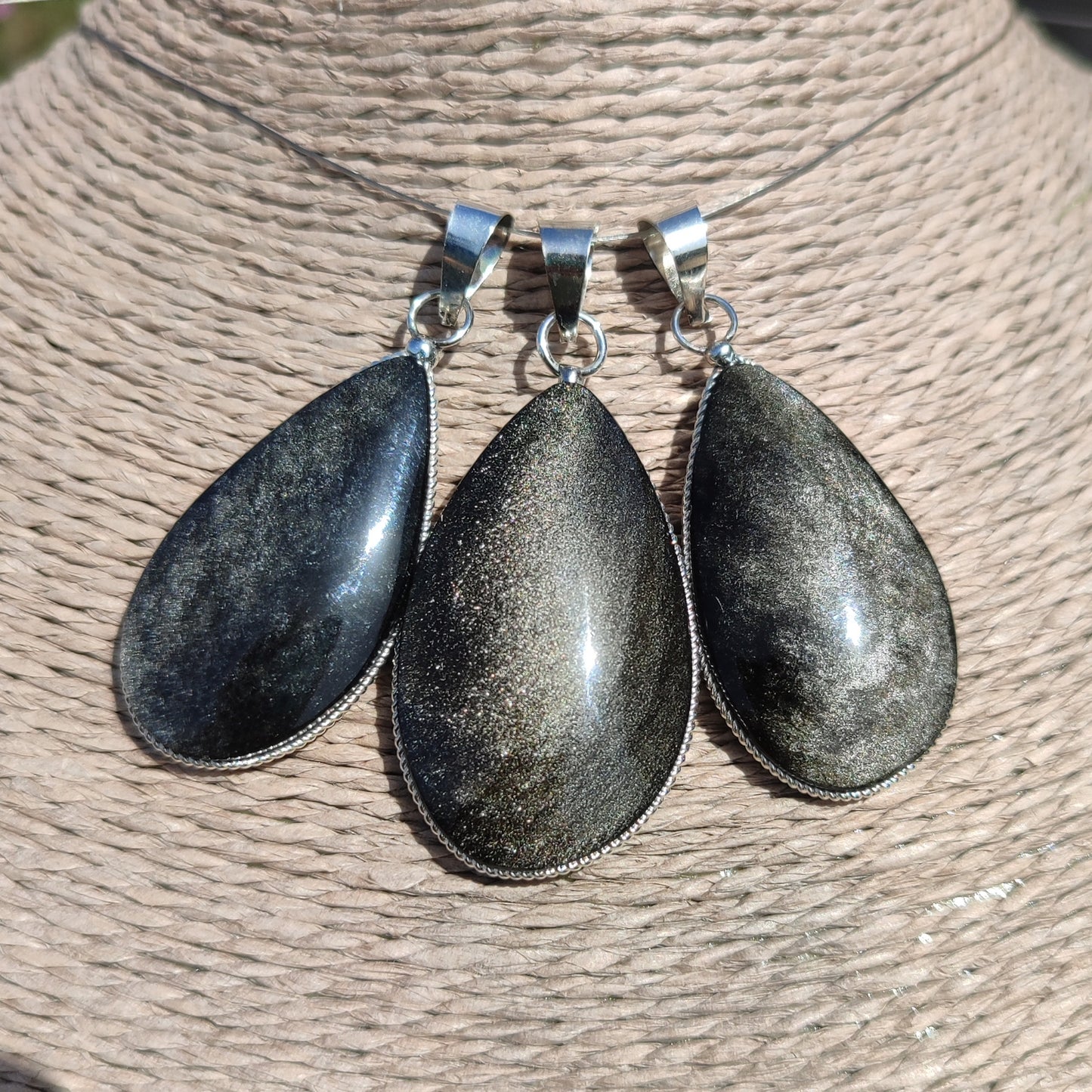 Colgante lágrima de Obsidiana Plateada | Protección y Artesanía