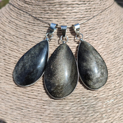Colgante lágrima de Obsidiana Plateada | Protección y Artesanía