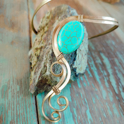 Brazalete grande de Espirales para Bíceps en Alpaca con Howlita