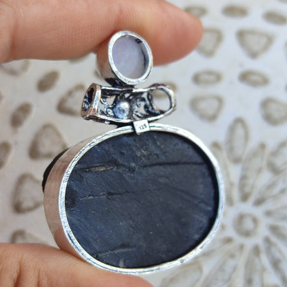 Colgante de Turmalina Negra y Piedra Luna | Joyería de la India