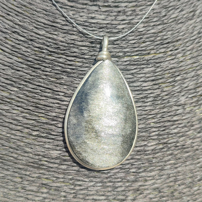 Colgante de obsidiana plateada xl en forma de lagrima