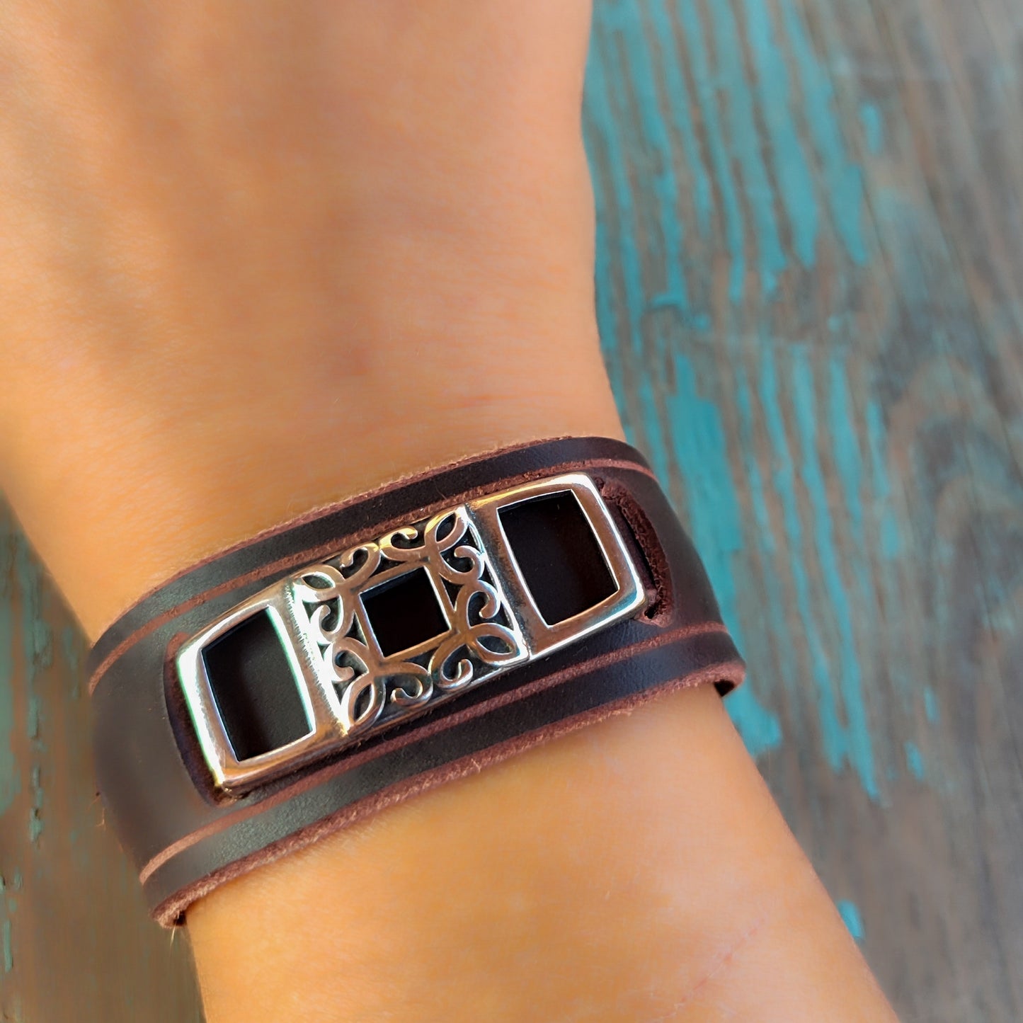 Pulsera acero y cuero