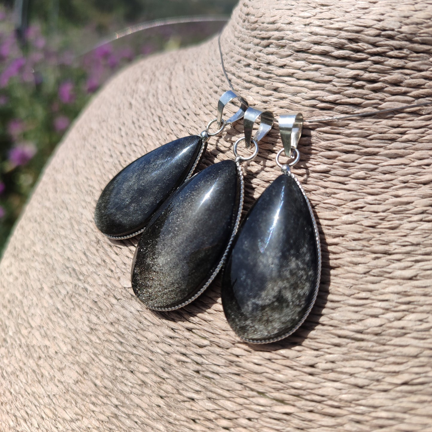 Colgante lágrima de Obsidiana Plateada | Protección y Artesanía