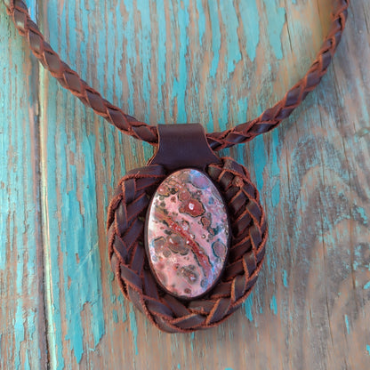 Collar cuero rodonita