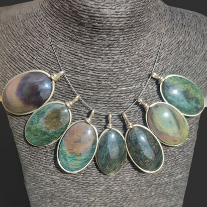 Colgante obsidiana manto huichol xl ovalado