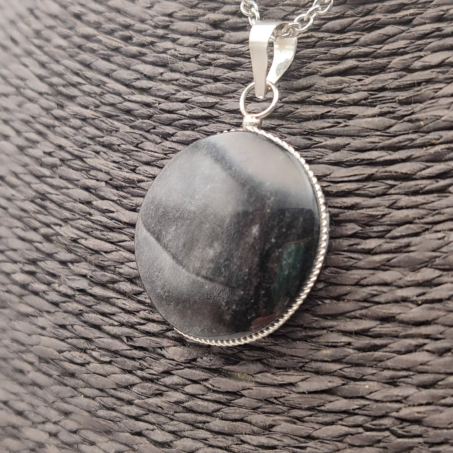 Silver obsidian pendant xl
