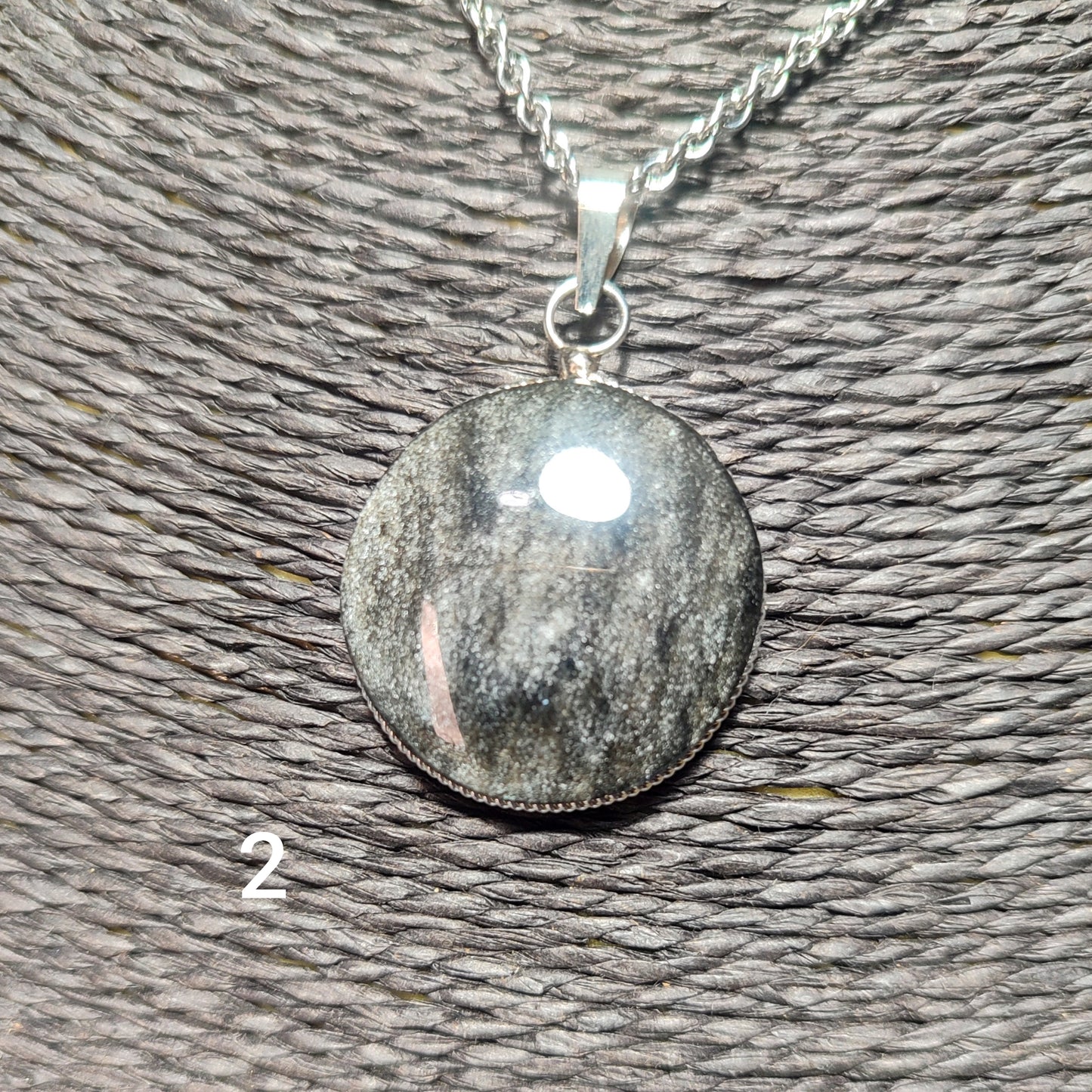 Silver obsidian pendant xl