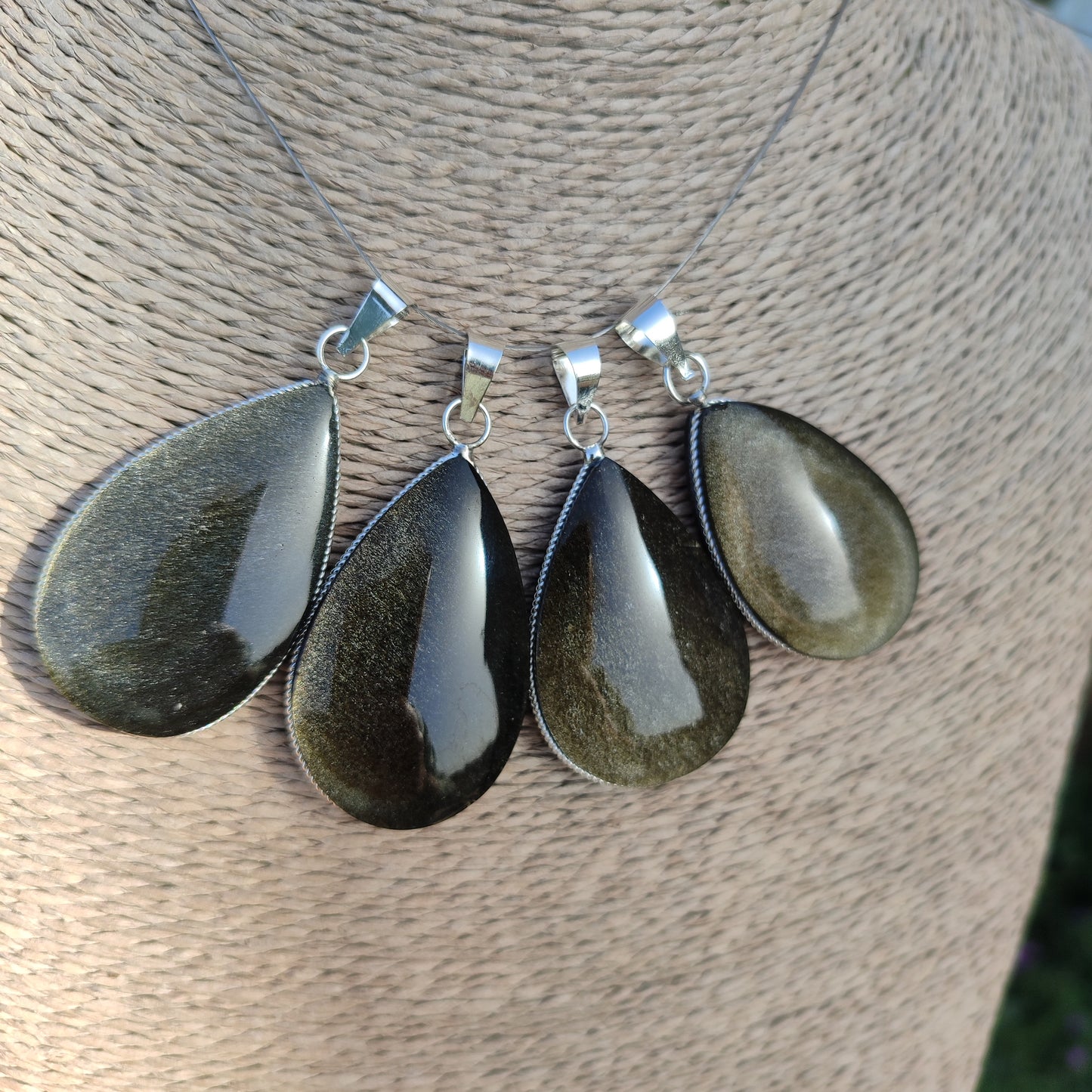 Golden obsidian teardrop pendant