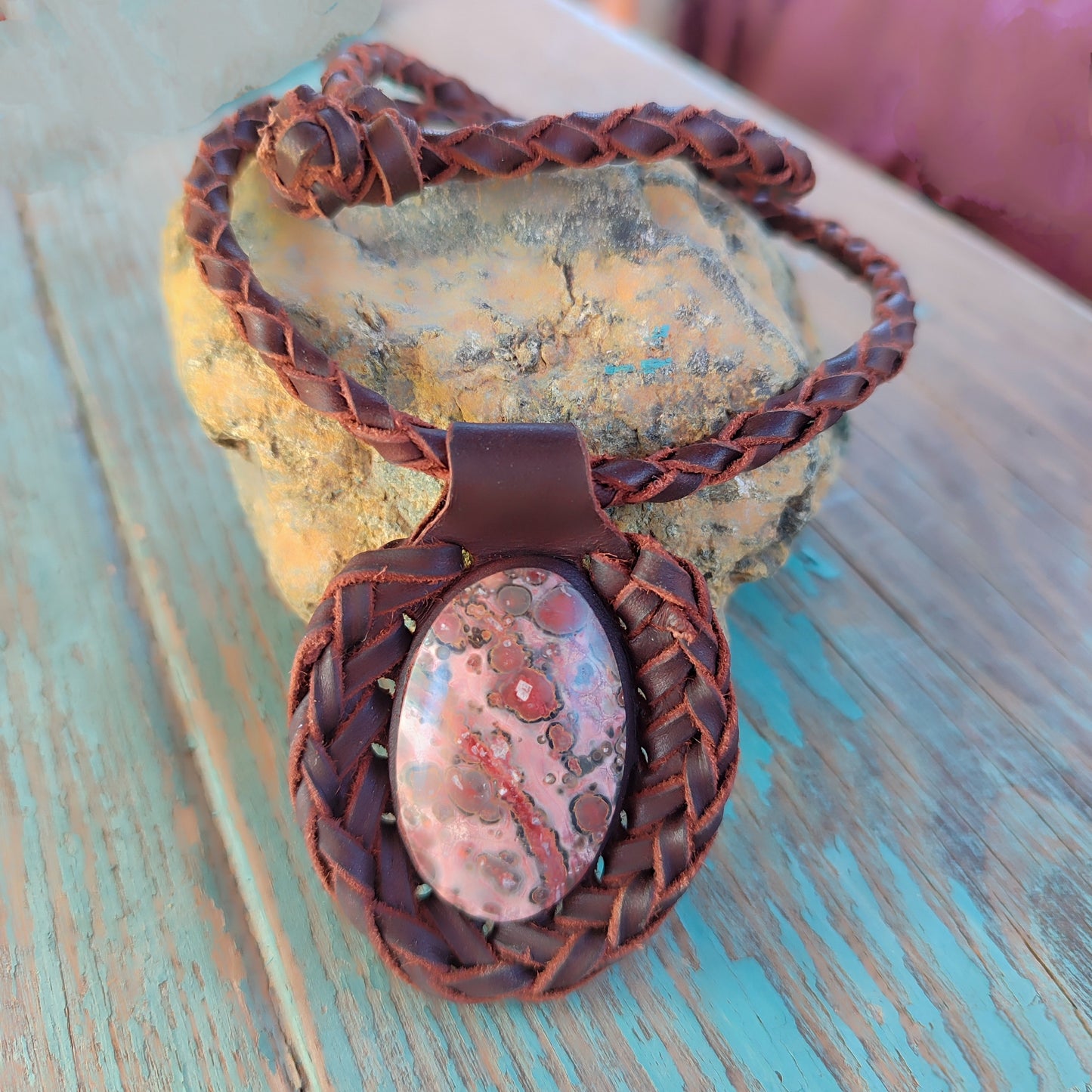 Collar cuero rodonita