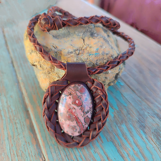 Collar cuero rodonita