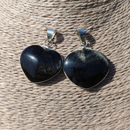 Colgante corazón de Obsidiana Plateada | Protección y Artesanía
