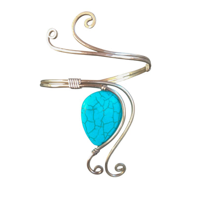 Brazalete de espirales Doble de Alpaca con Howlita Turquesa