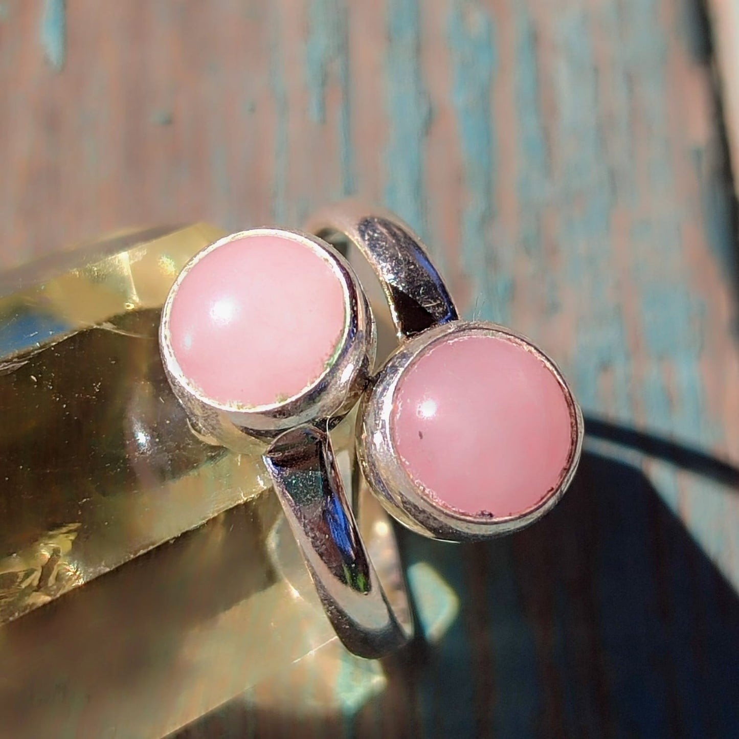 Anillo doble de cuarzo rosa