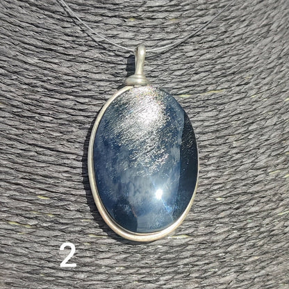 Colgante de obsidiana plateada xl ovalado
