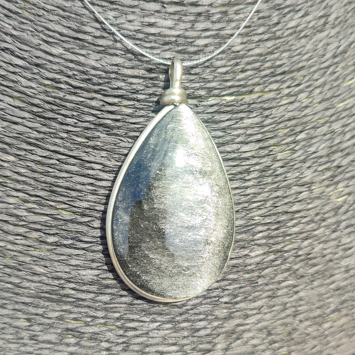 XL silver obsidian teardrop pendant