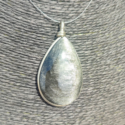 Colgante de obsidiana plateada xl en forma de lagrima
