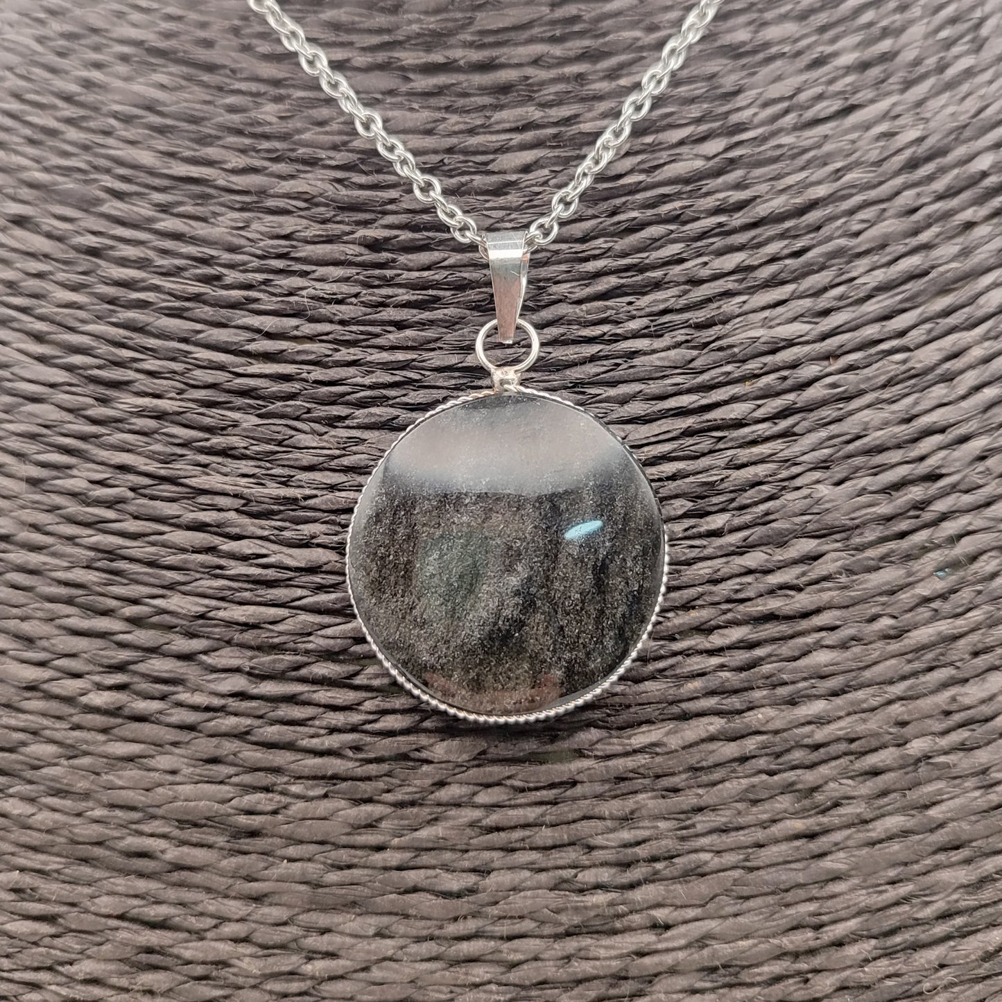 Silver obsidian pendant xl