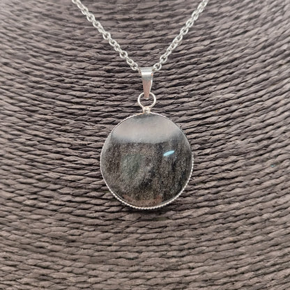 Silver obsidian pendant xl