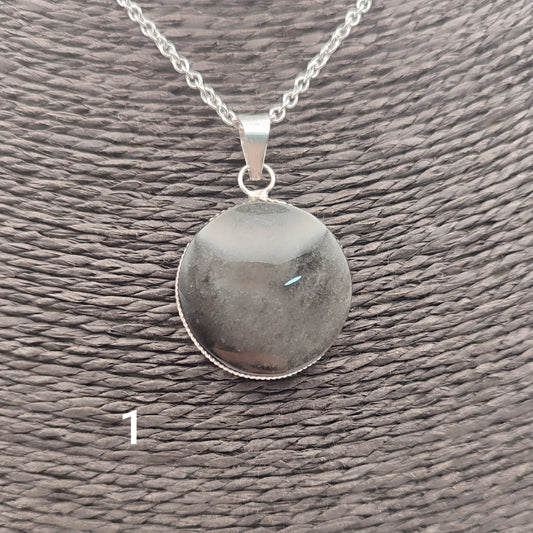 Silver obsidian pendant xl