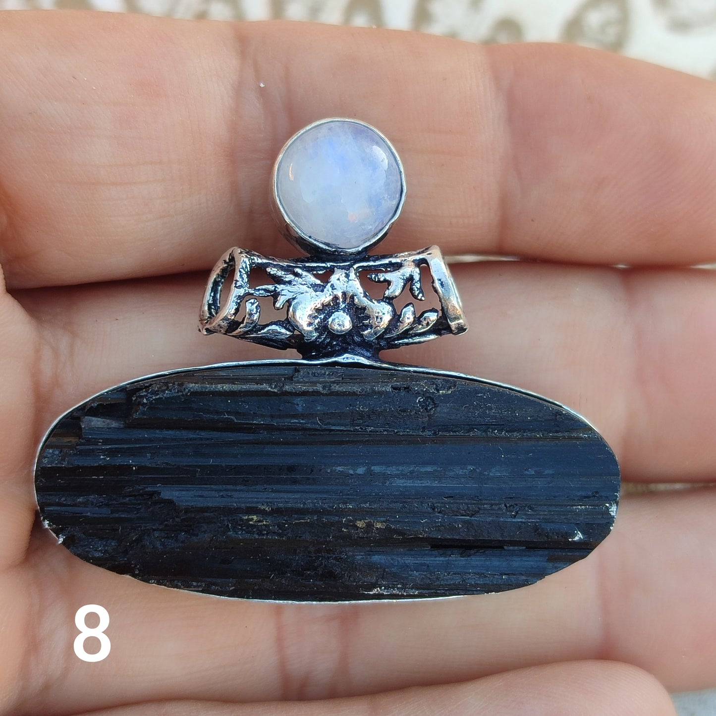 Colgante de Turmalina Negra y Piedra Luna | Joyería de la India