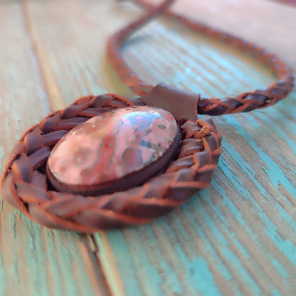 Collar cuero rodonita