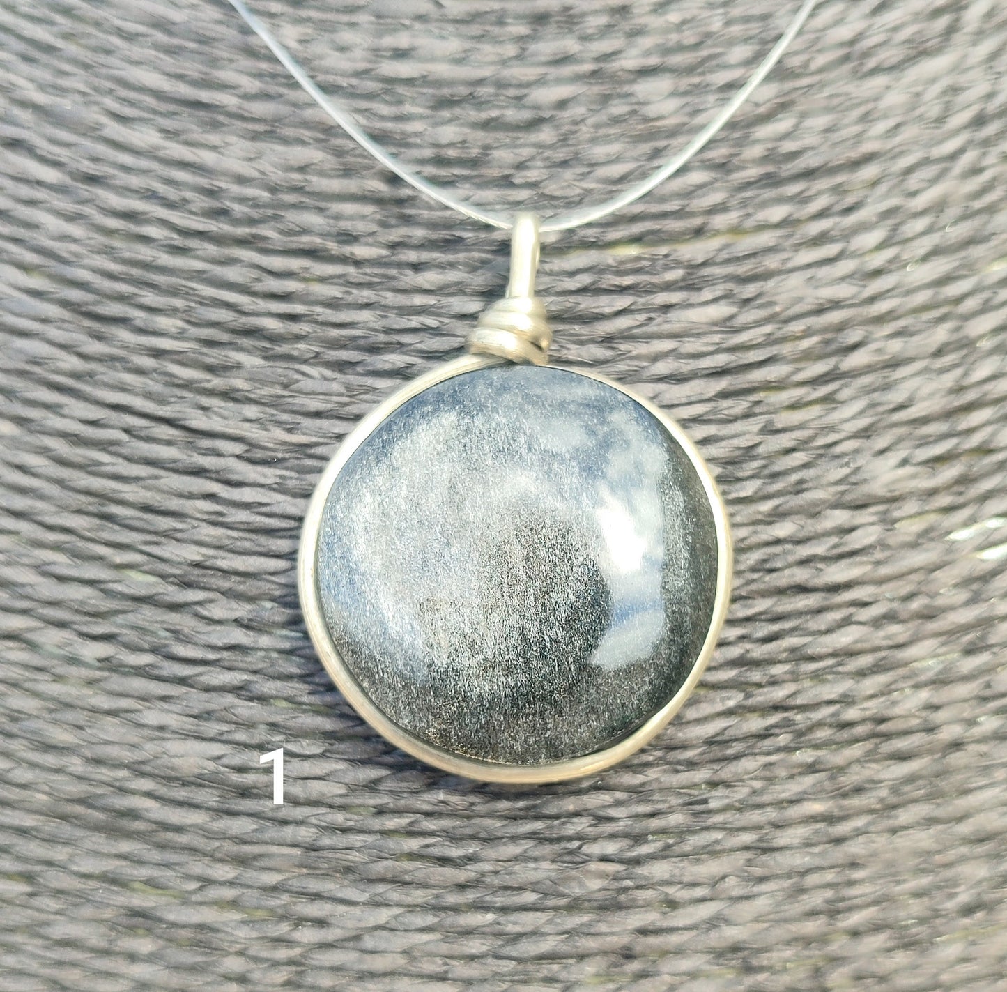 Silver obsidian pendant xl