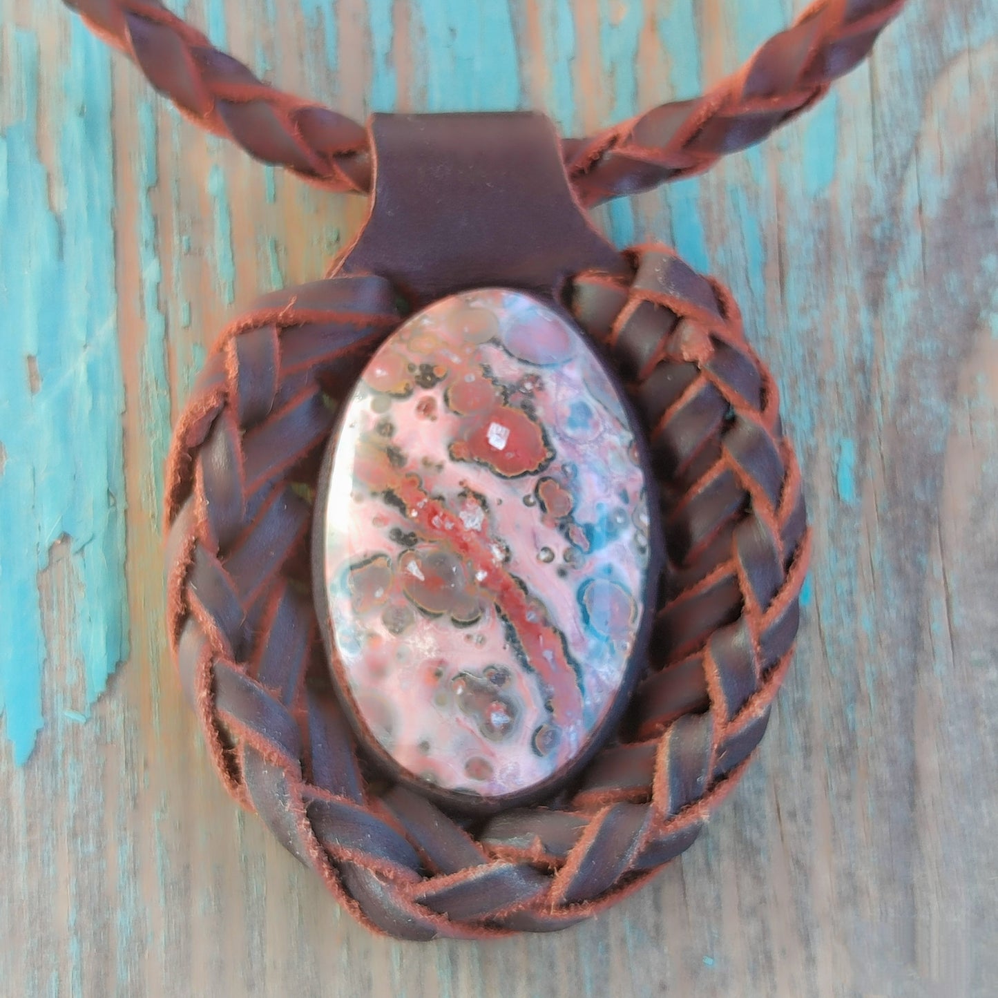 Collar cuero rodonita