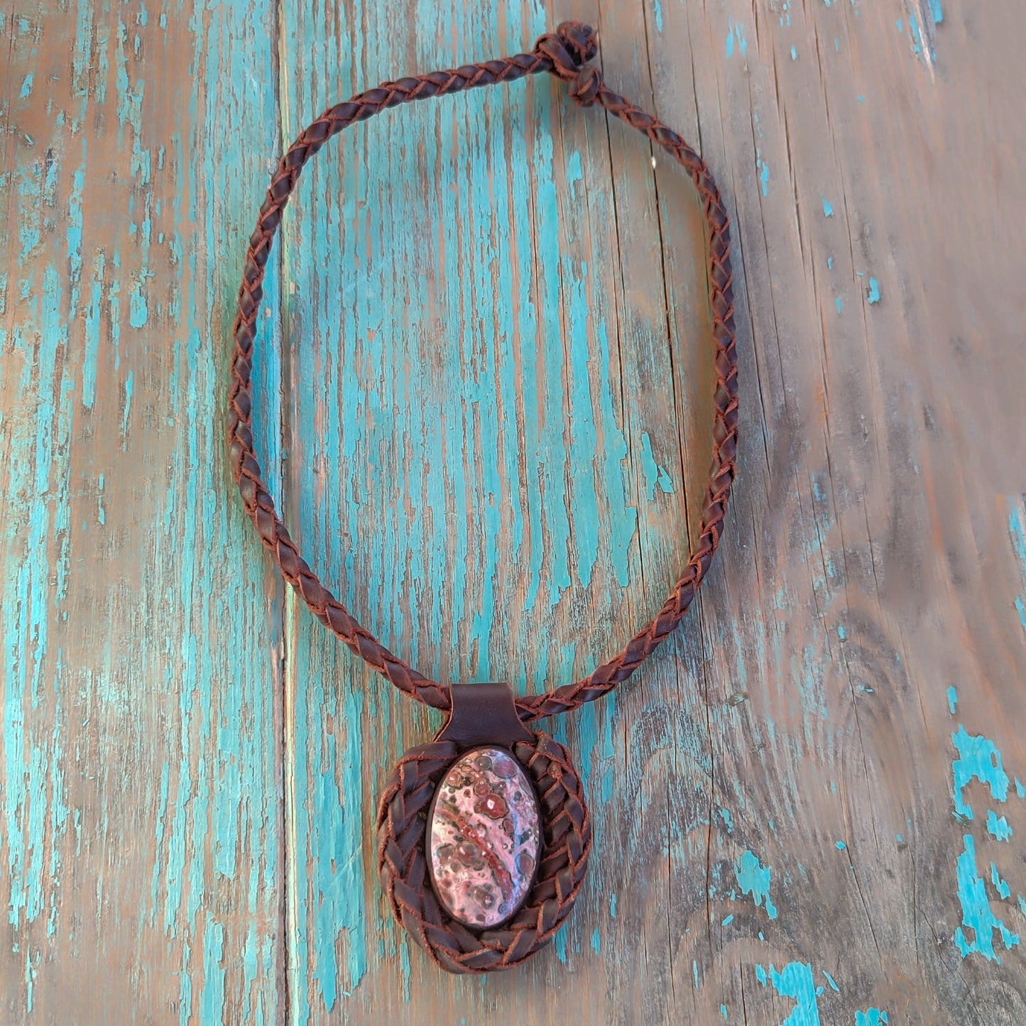 Collar cuero rodonita