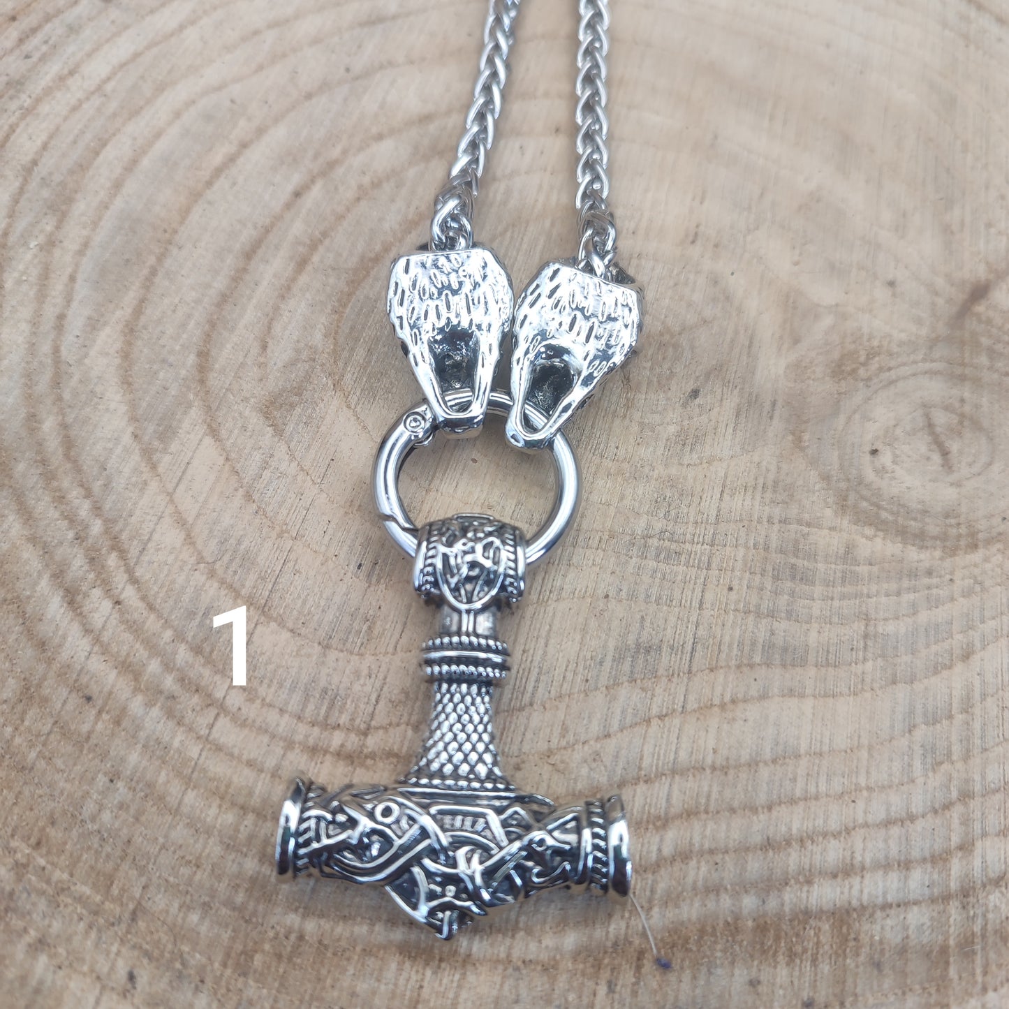 Viking Necklace "Odin's Strength": Thor's Hammer (Mjölnir) and Wolf Heads in Steel - Epic and Robust Design