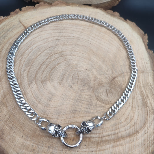 Skull Necklace in Stainless Steel - Biker and Rocker Style - Robust Chain with Circular Lobster Clasp