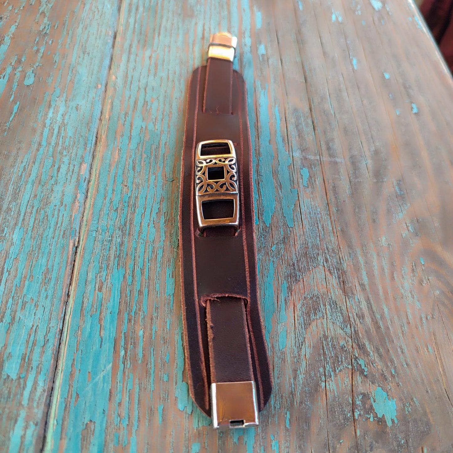 Pulsera acero y cuero