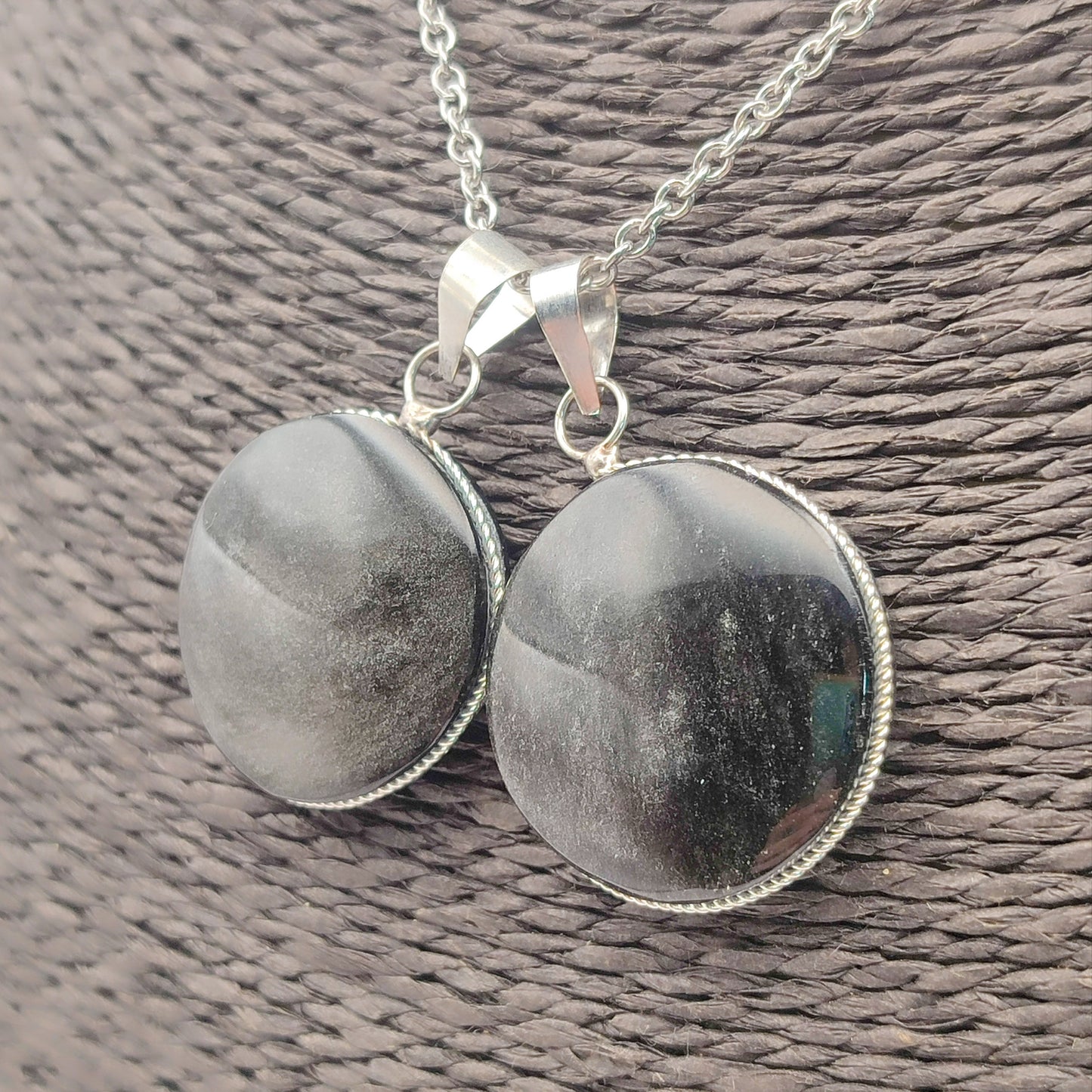 Silver obsidian pendant xl
