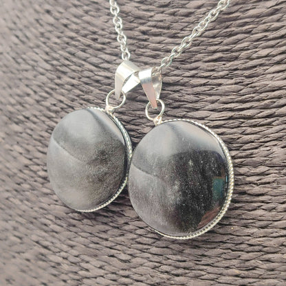 Silver obsidian pendant xl