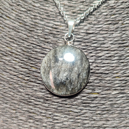 Silver obsidian pendant xl