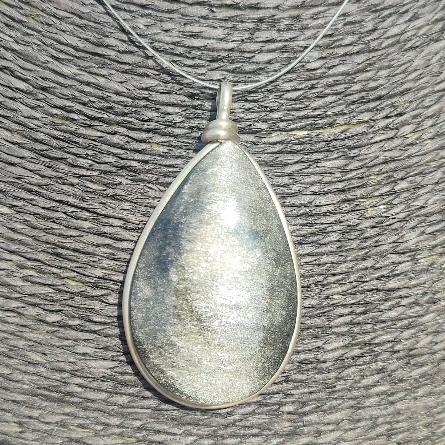 XL silver obsidian teardrop pendant