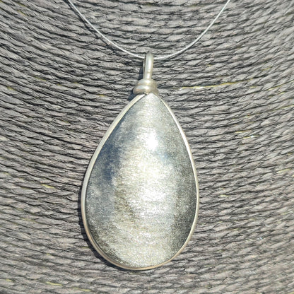 Colgante de obsidiana plateada xl en forma de lagrima