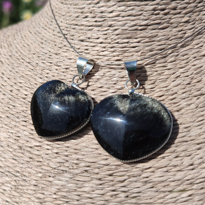 Colgante corazón de Obsidiana Plateada | Protección y Artesanía